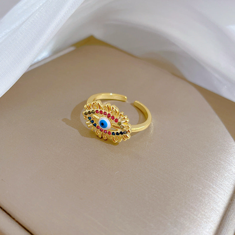 Anello a Occhio di Demone Regolabile Minimalista con Intarsi in Zircone con Finitura Placcata in Ottone per Donna