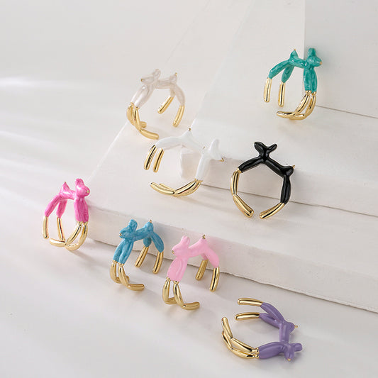 Anello regolabile a forma di animale astratto stile INS in rame placcato oro 18K e smalto per donna