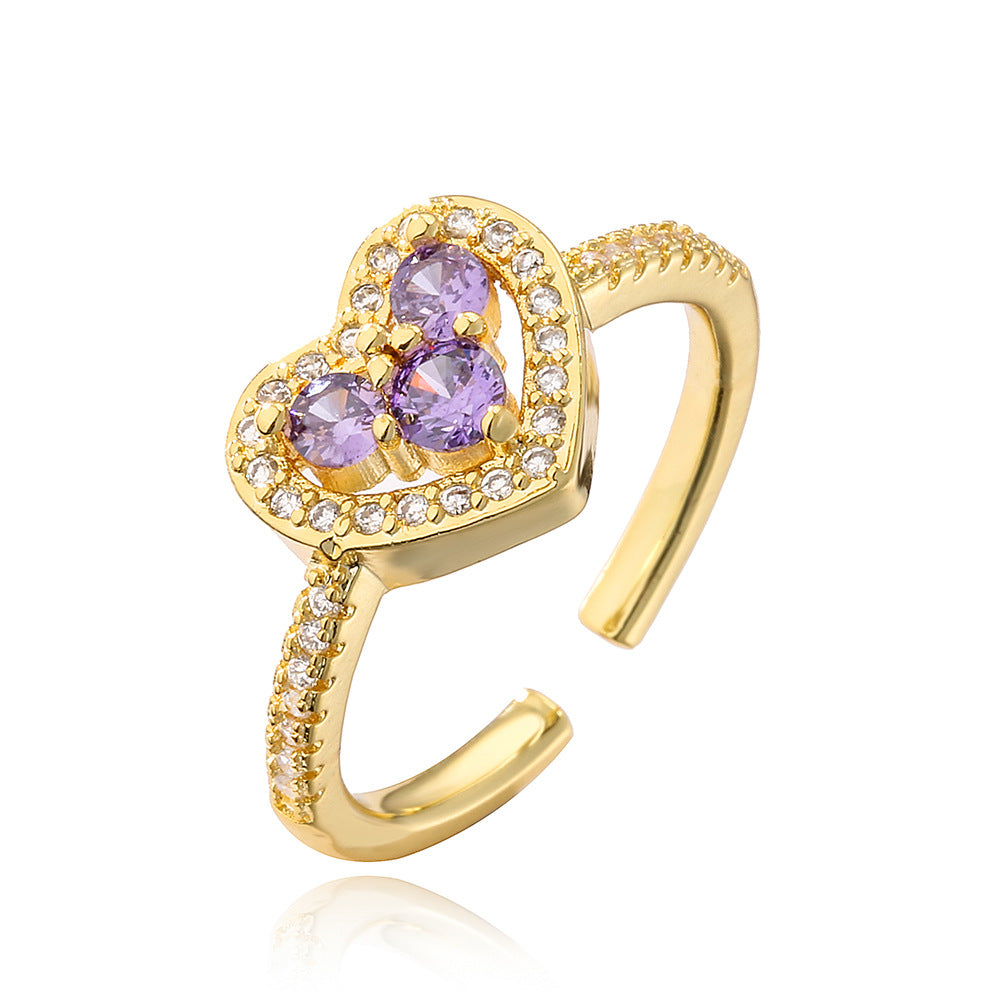 Elegante Anello Aperto da Donna Geometrico in Stile Francese Realizzato in Ottone con Placcatura in Vero Oro e Zirconi Micro-Incastonati