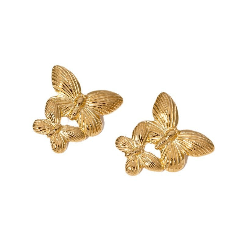 Vintage Butterfly Earrings for Women Stainless Steel Hypoallergenic Studs with Plated Finish