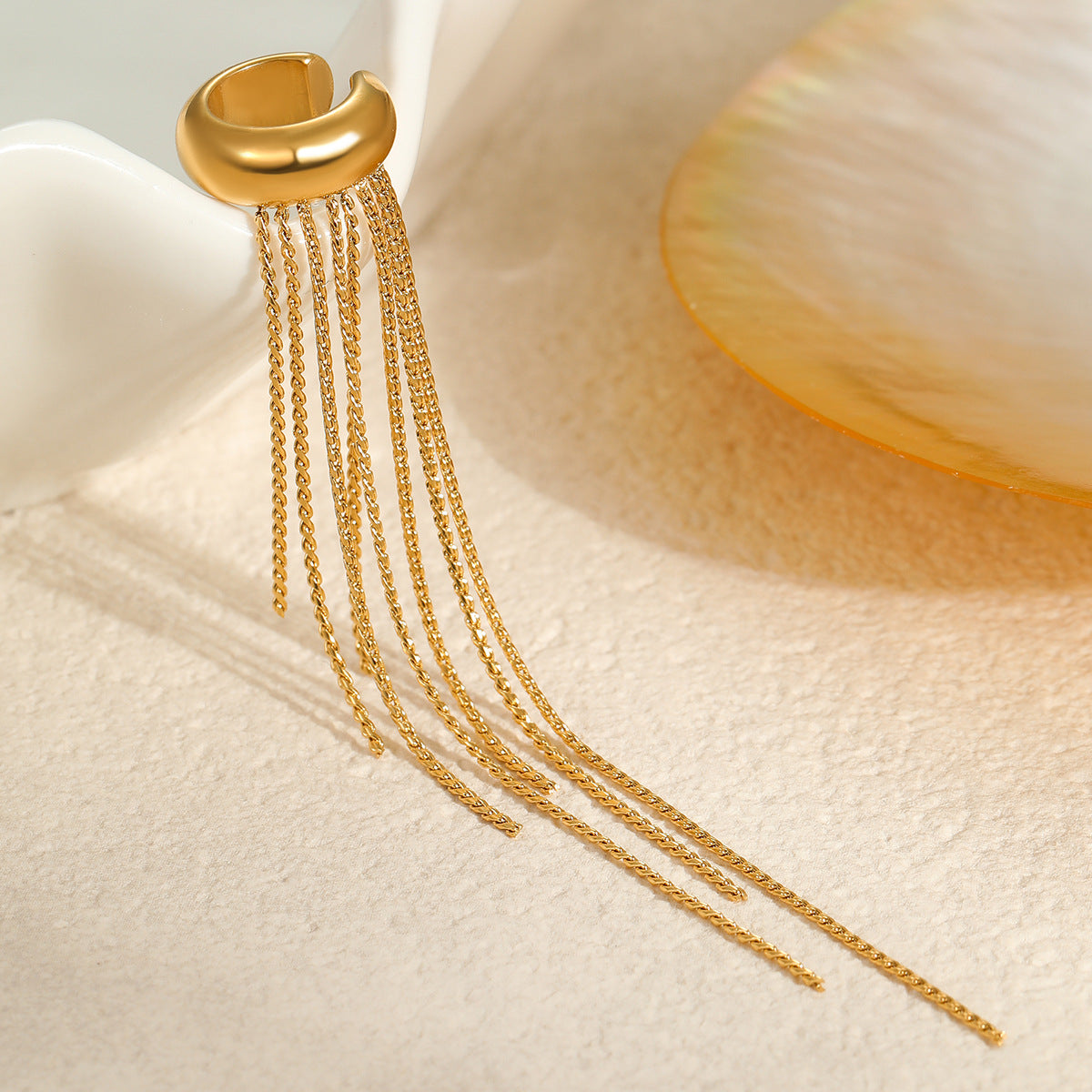 Fashionable Long Tassel Stainless Steel Ear Cuffs with 18K Gold Plating Geometric Shape for Women