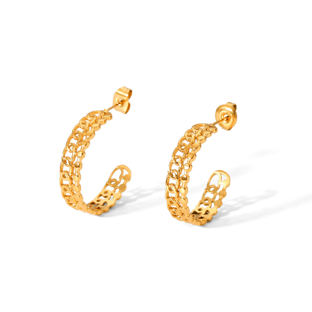 Minimalist Geometric Hollow C-Shaped Stainless Steel Earrings for Women with Plating Finish