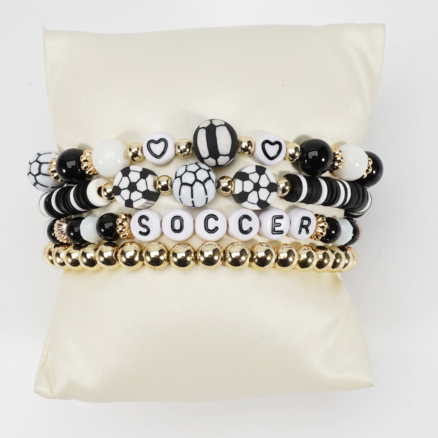 Unisex Soccer Ball Polymer Clay Beaded Bracelet