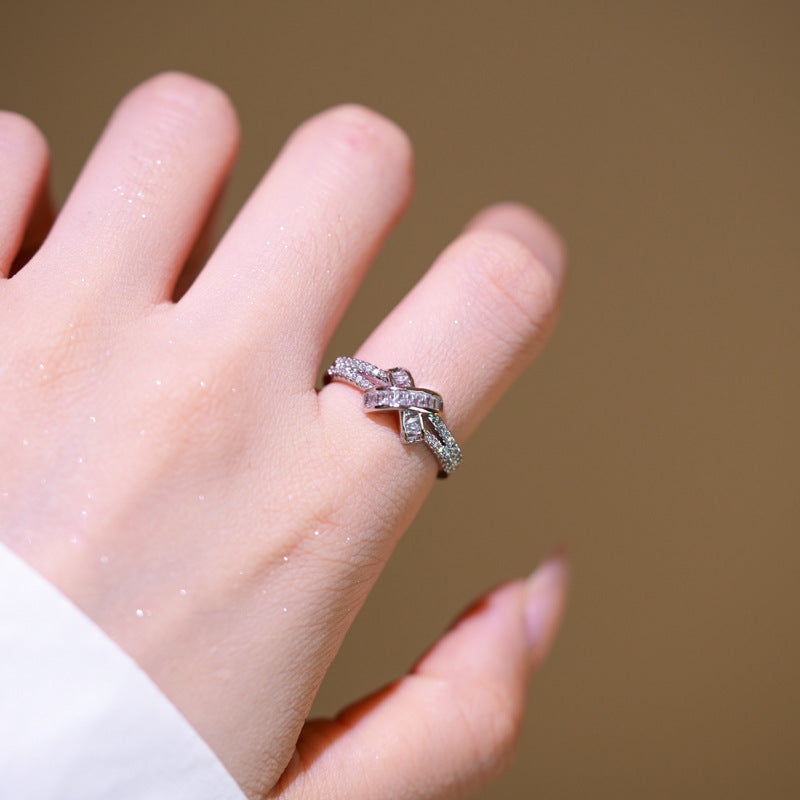 Luxury Minimalist X-Shaped Geometric Ring for Women in Copper Base with 18K Gold Plating and Micro-Paved Zirconia