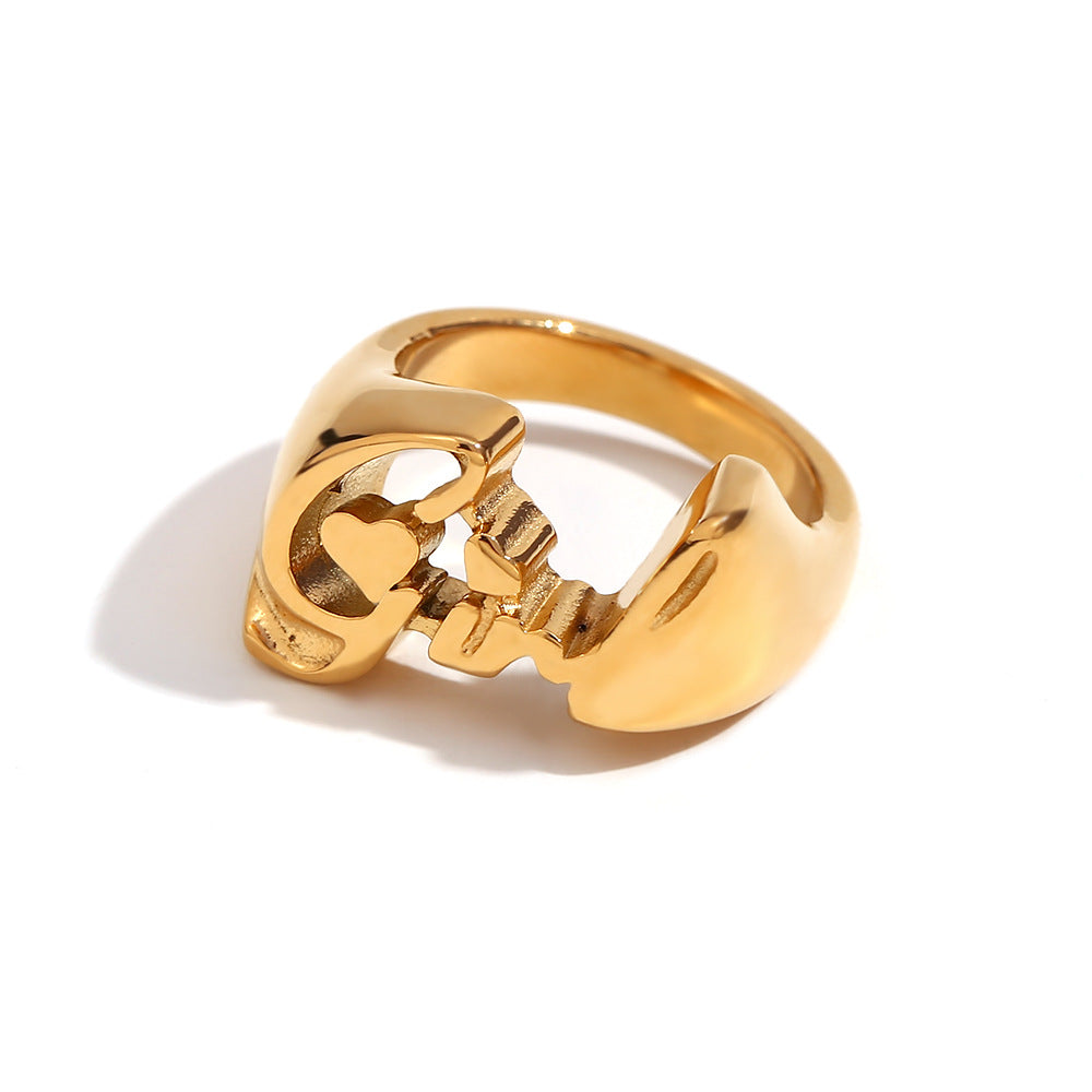 Anillo de acero inoxidable creativo en forma de corazón con baño de oro de 18 quilates para mujer, joyería minimalista de moda apropiada para la oficina