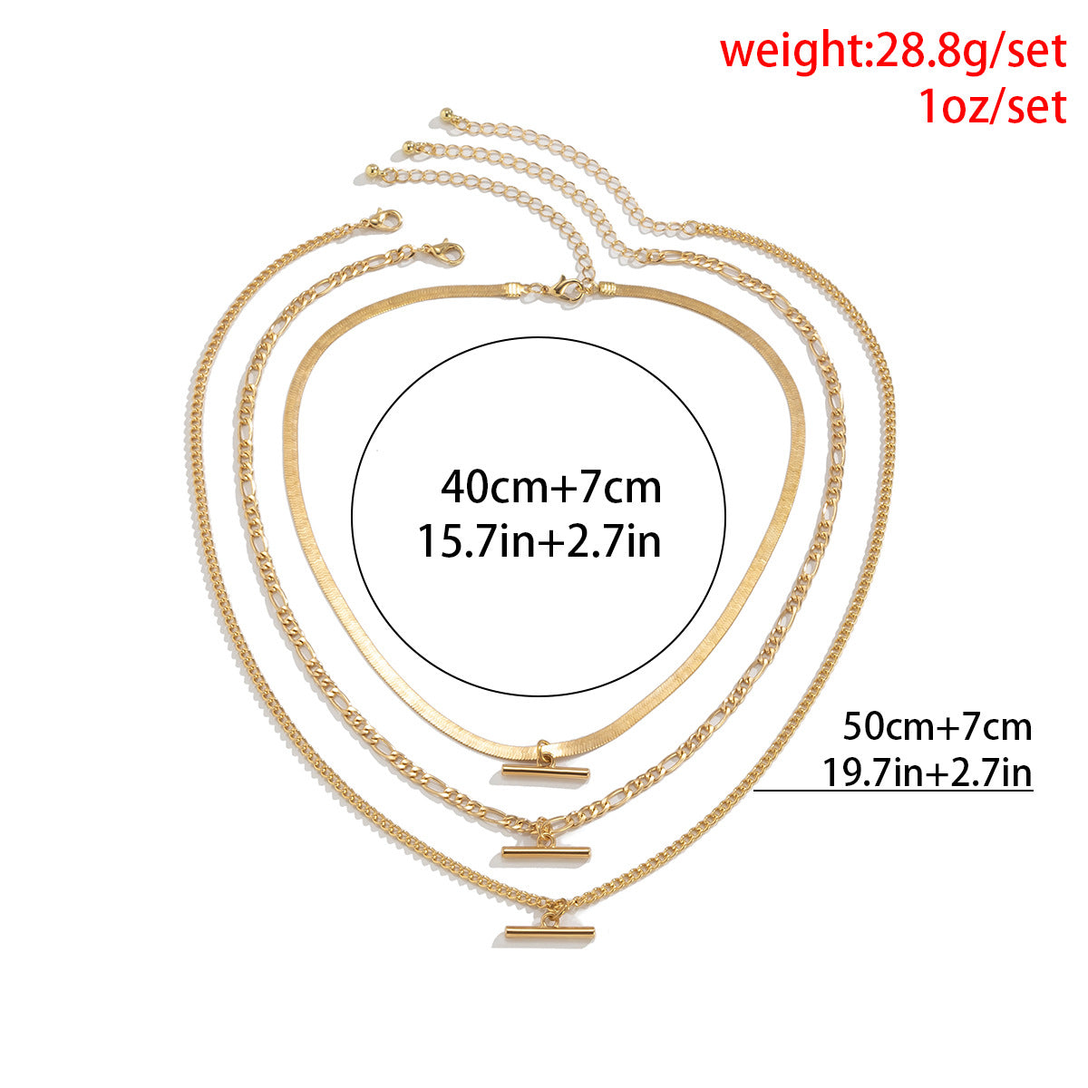 Minimalist Geometric Letter Alloy Pendant Plated Brass Snake Chain Necklace Set for Women