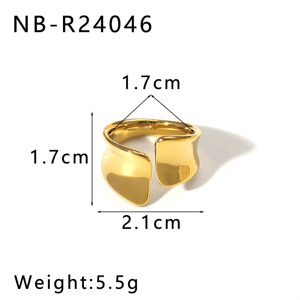 Geometric Teardrop-Shaped Stainless Steel Ring with Polished Finish and 18K Vacuum Plating for Women