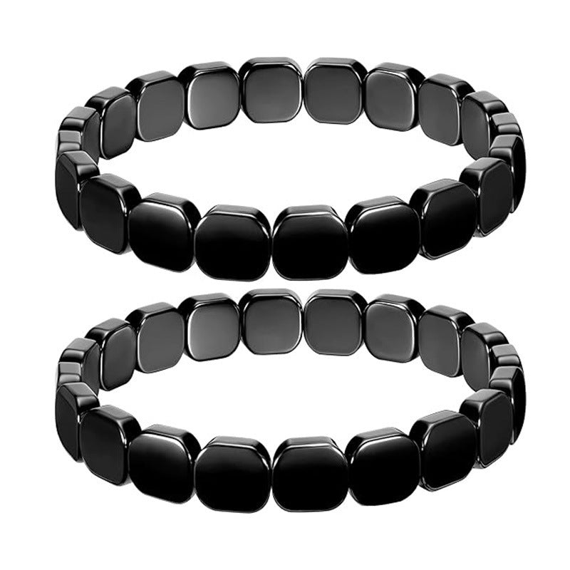 Minimalist Geometric Square Round Hematite Beaded Stretch Bracelet Unisex Fashion Jewelry