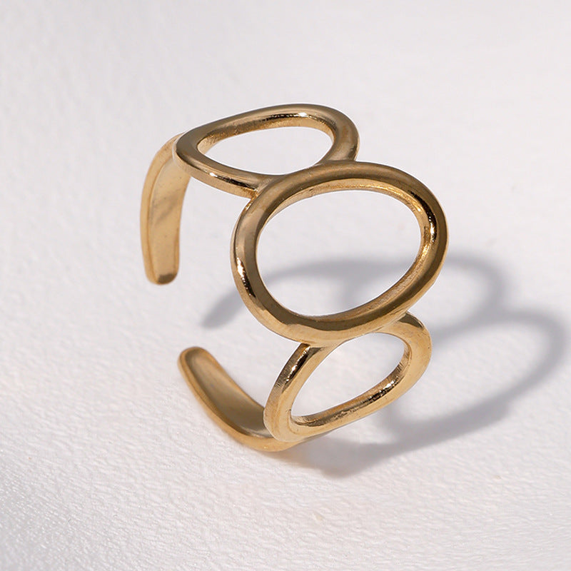Minimalist 18K Gold Plated Geometric Round Stainless Steel Open Ring for Women