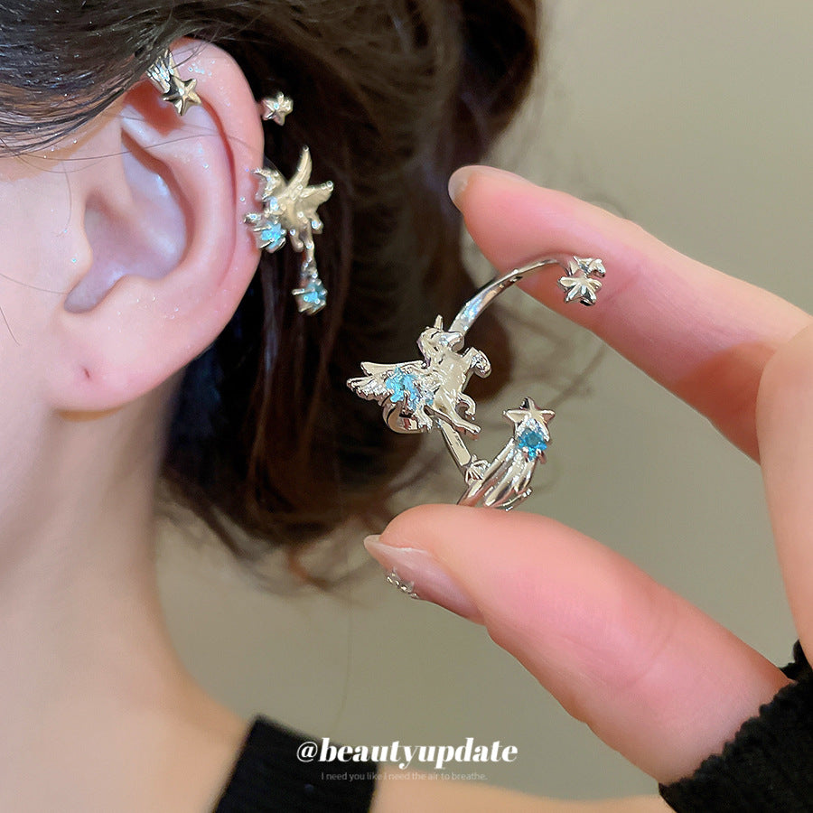 Cute Zodiac Horse Ear Cuff for Women Lightweight Luxury-Style Non-Piercing Ear Bone Clip with Zircon Inlay in Copper