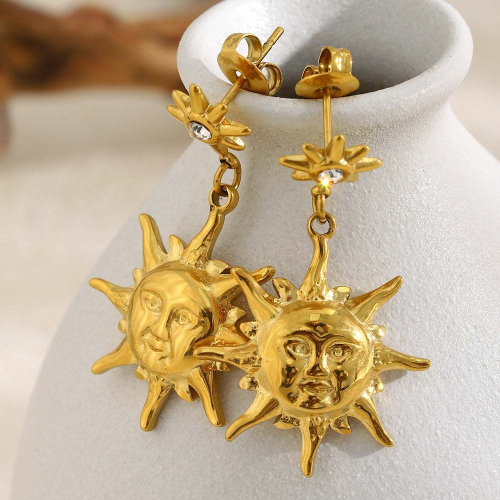 Pendientes Geométricos de Estrella de Acero Inoxidable Bañados en Oro de 18K Vintage