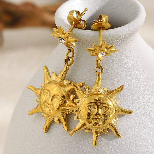 Orecchini geometrici a stella in acciaio inossidabile placcato oro 18K vintage
