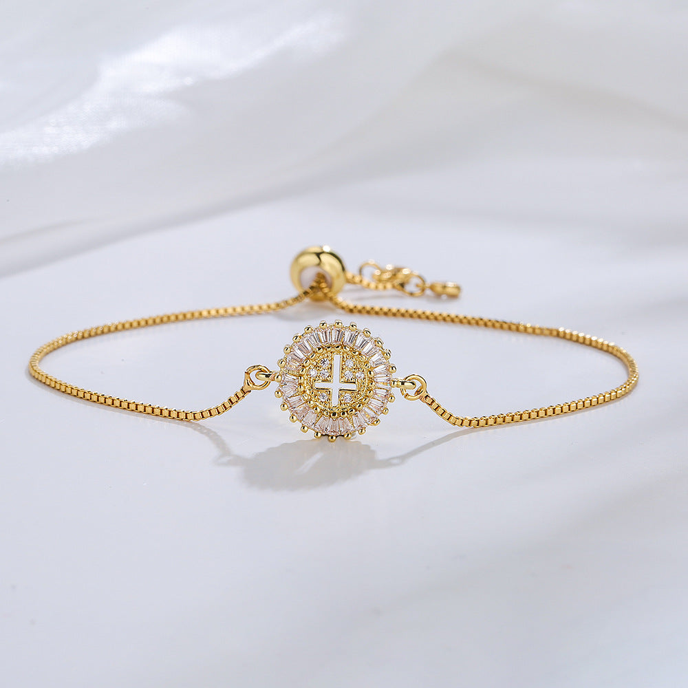 Bracciale minimalista in rame geometrico irregolare con zirconi micro-pavé per donna, regolabile con cordino