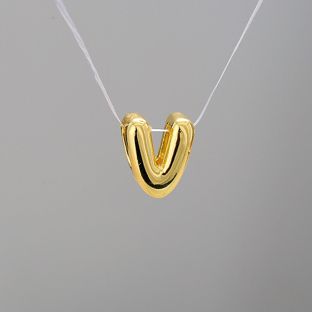Gold Plated Brass Letter Pendant Stainless Steel Box Chain Necklace Charm Bar