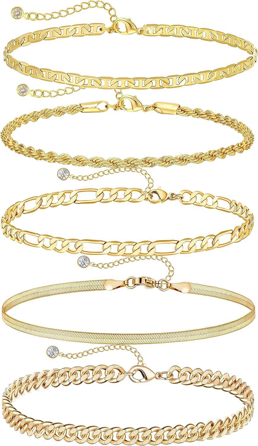 Bohemian Minimalist Geometric Plated Alloy Cuban Link Chain Pearl Bracelet Set for Women