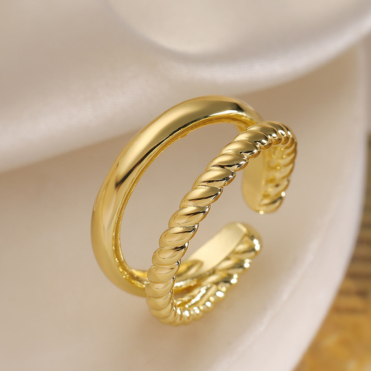 Minimalist Geometric Gold Plated Brass Leaf Open Ring for Women
