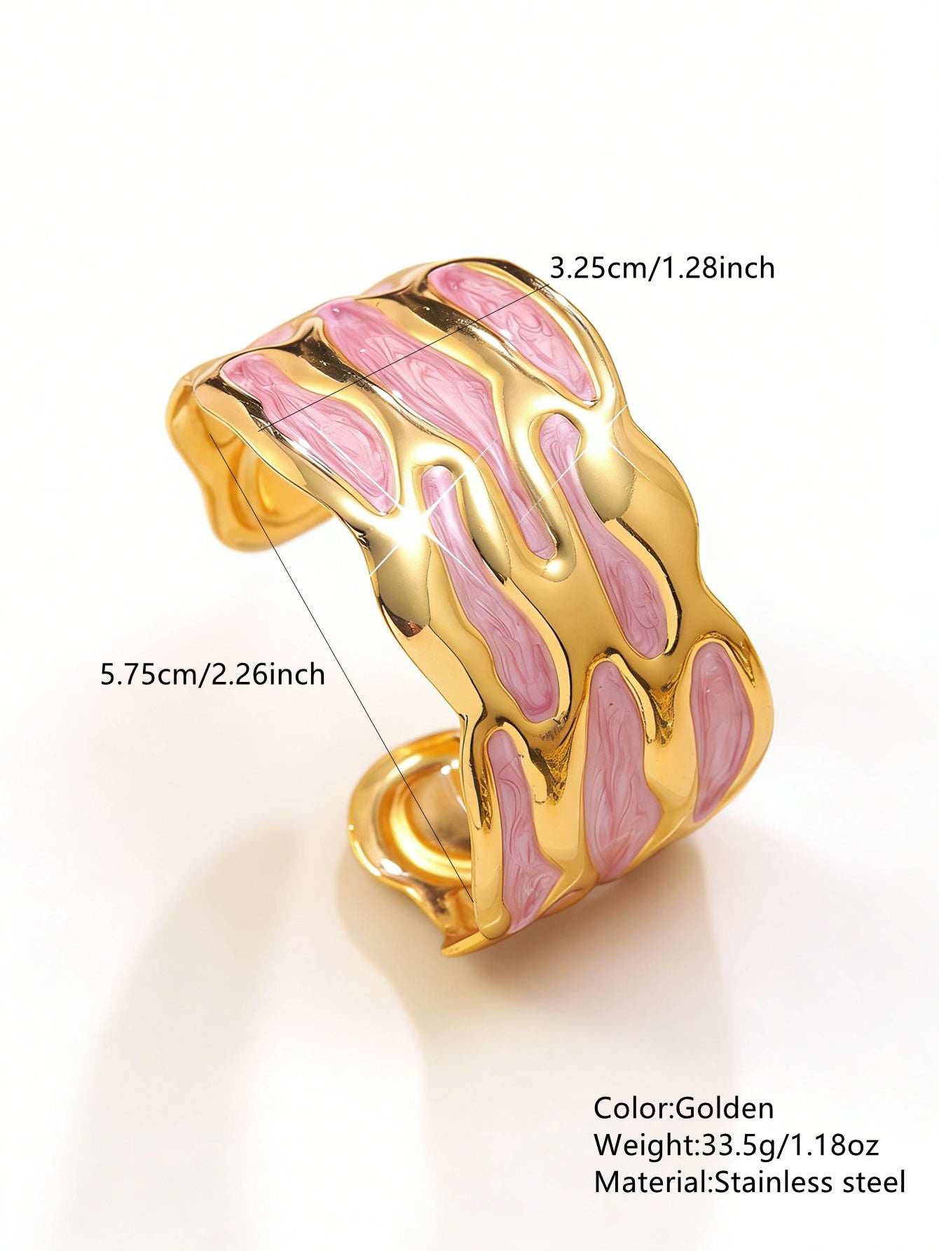 Elegante Pulsera Abierta de Lujo Floral con Esmalte de Aceite de Acero Inoxidable y Titanio con Cereza