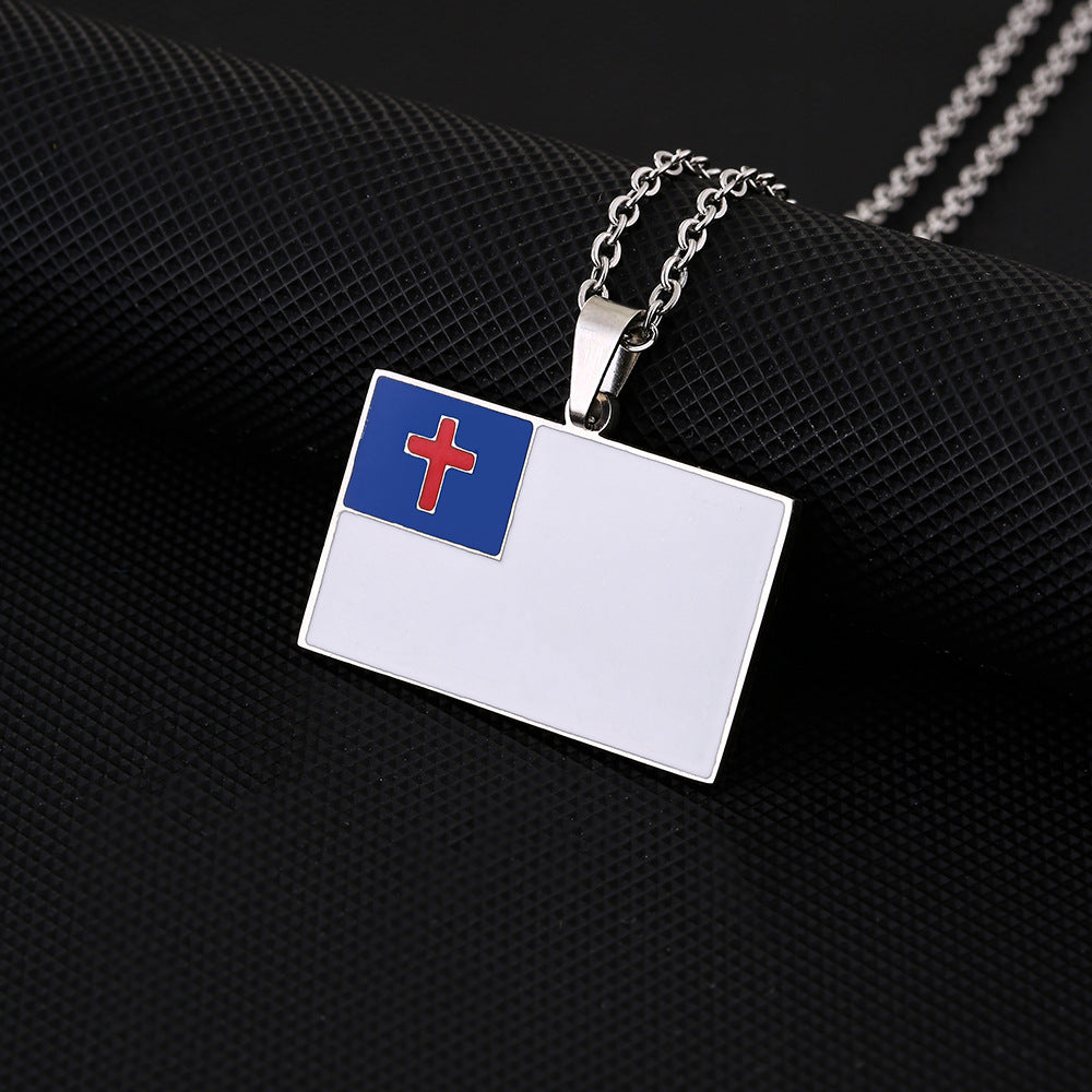 Collana con ciondolo a croce geometrica smaltata in acciaio inossidabile casual per unisex con catena a maglie piatte