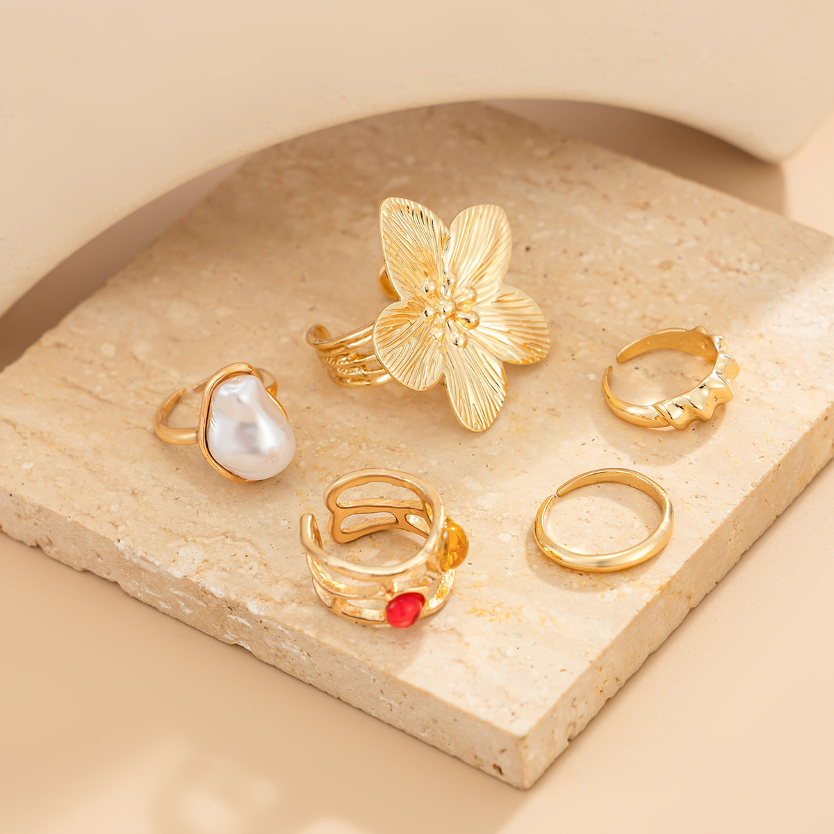 Elegant Alloy Floral Toe Ring Set with Gemstone Inlay for Women