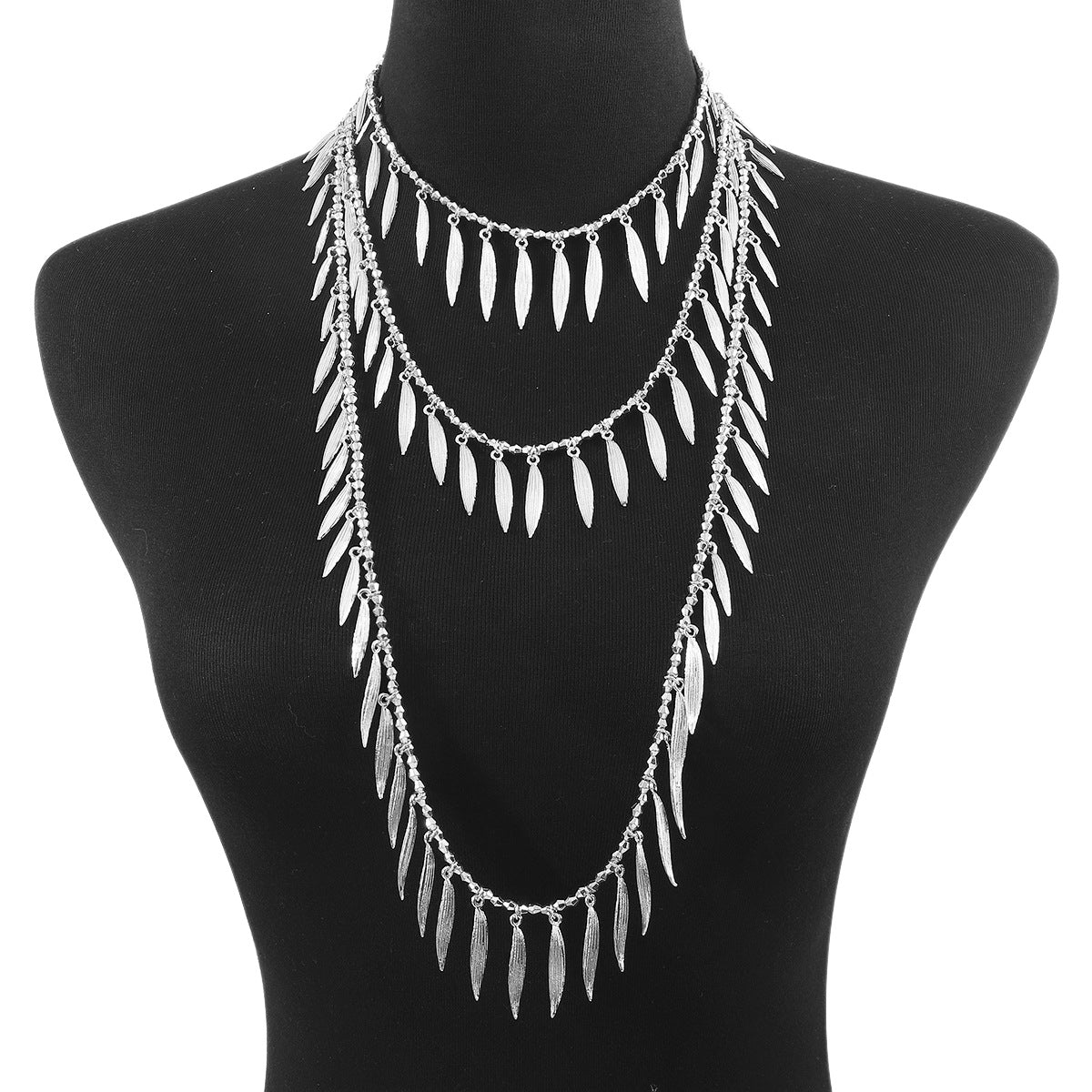 Collana Pendente Geometrica Minimalista in Lega con Motivi di Piume e Foglie Elettroplaccata per Donne