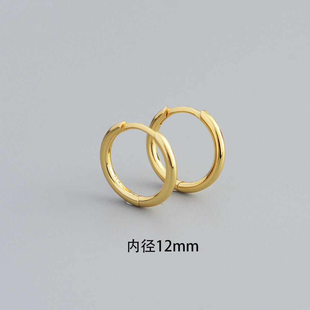 Sweet Minimalist 925 Sterling Silver Polished Round Geometric Hoop Earrings for Women