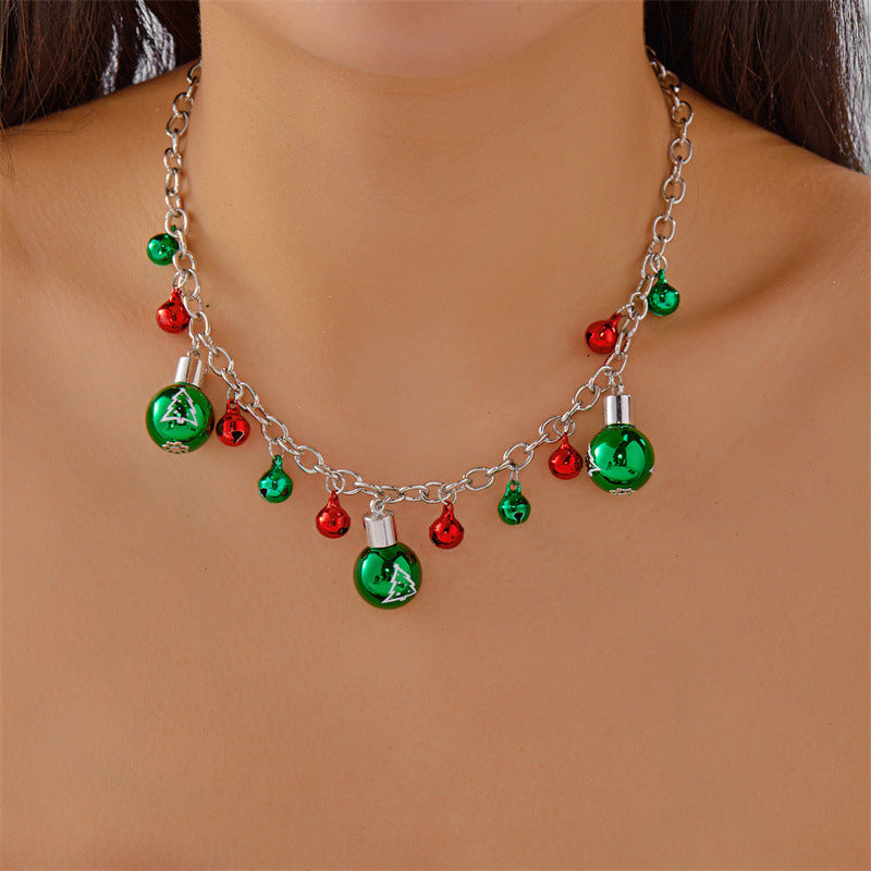 Collar de moda navideño para mujer con dije acrílico de campana, base de aleación de zinc, acabado galvanizado, cadena O, motivos festivos de copos de nieve y renos