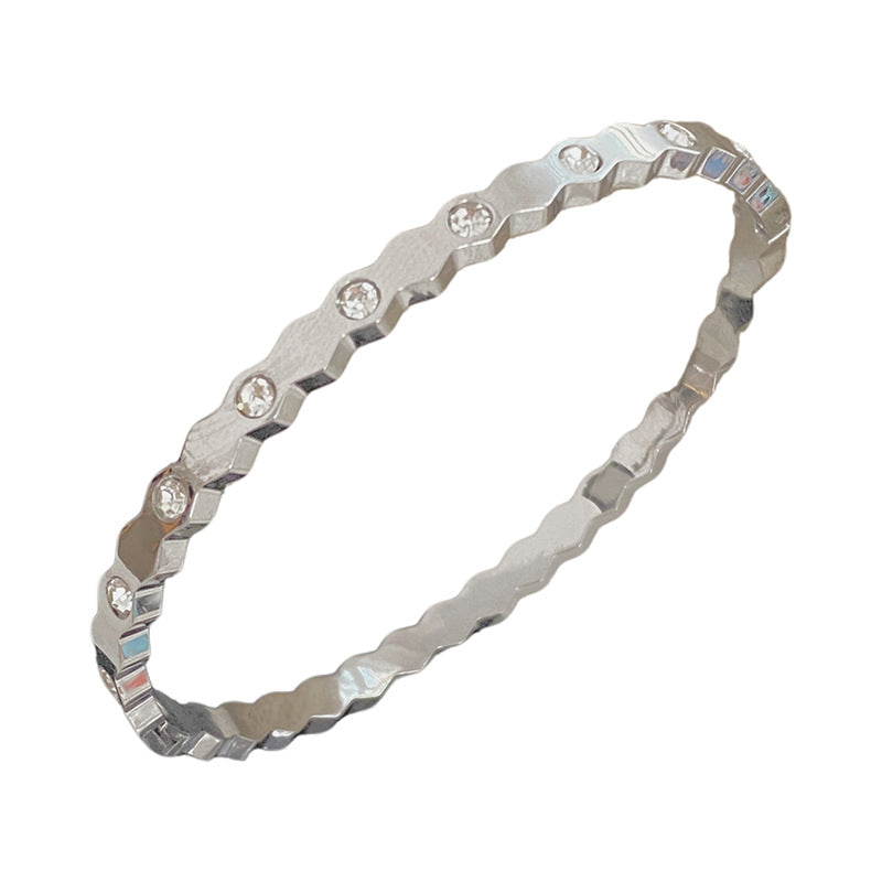 Minimalist Luxury Geometric Cubic Zirconia Plated Titanium Steel Half Bangle