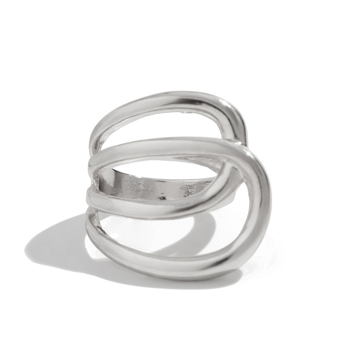 Geometric Round Hollow Out Plated Zinc Alloy Ring for Women