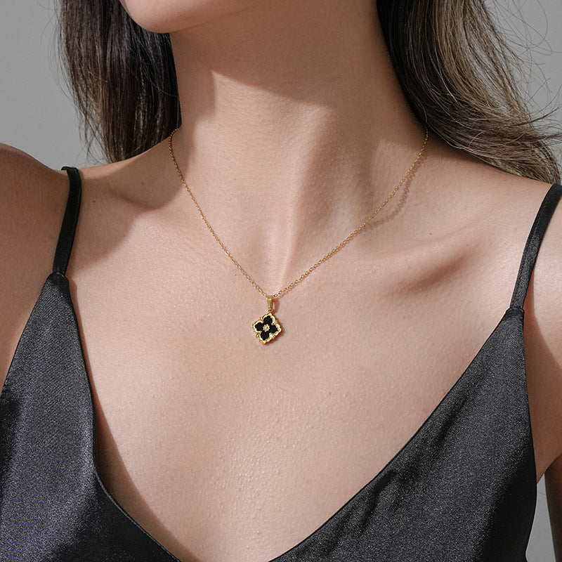 Minimalist Rhombus-Shaped Titanium Steel Necklace Set with Earrings and Bracelet, Vacuum-Plated 18K Gold Finish, Snake Chain