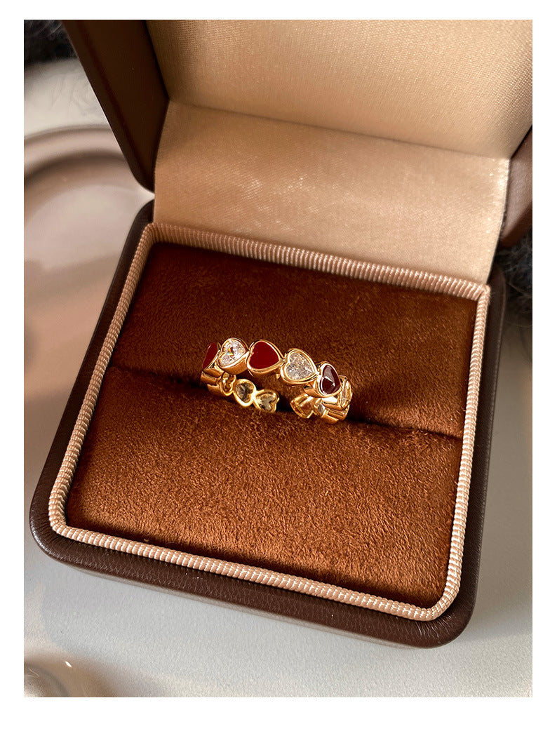 Anello Aperto a Cuore Smaltato di Lusso da Donna in Rame con Finitura Premium