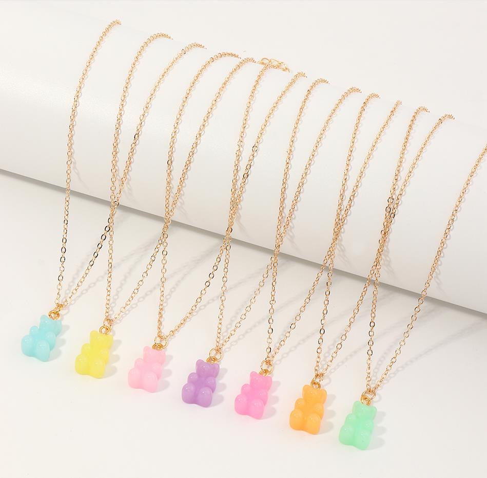Collar de resina minimalista con forma de oso para niñas, con cadena de caja de longitud ajustable, estilo princesa, joyería infantil