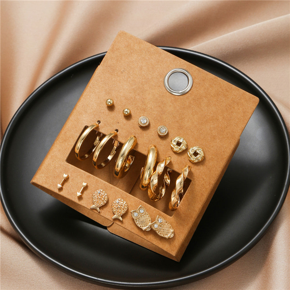 Elegant Minimalist Geometric Animal Owl Alloy Plated Earrings Set with Stainless Steel Posts