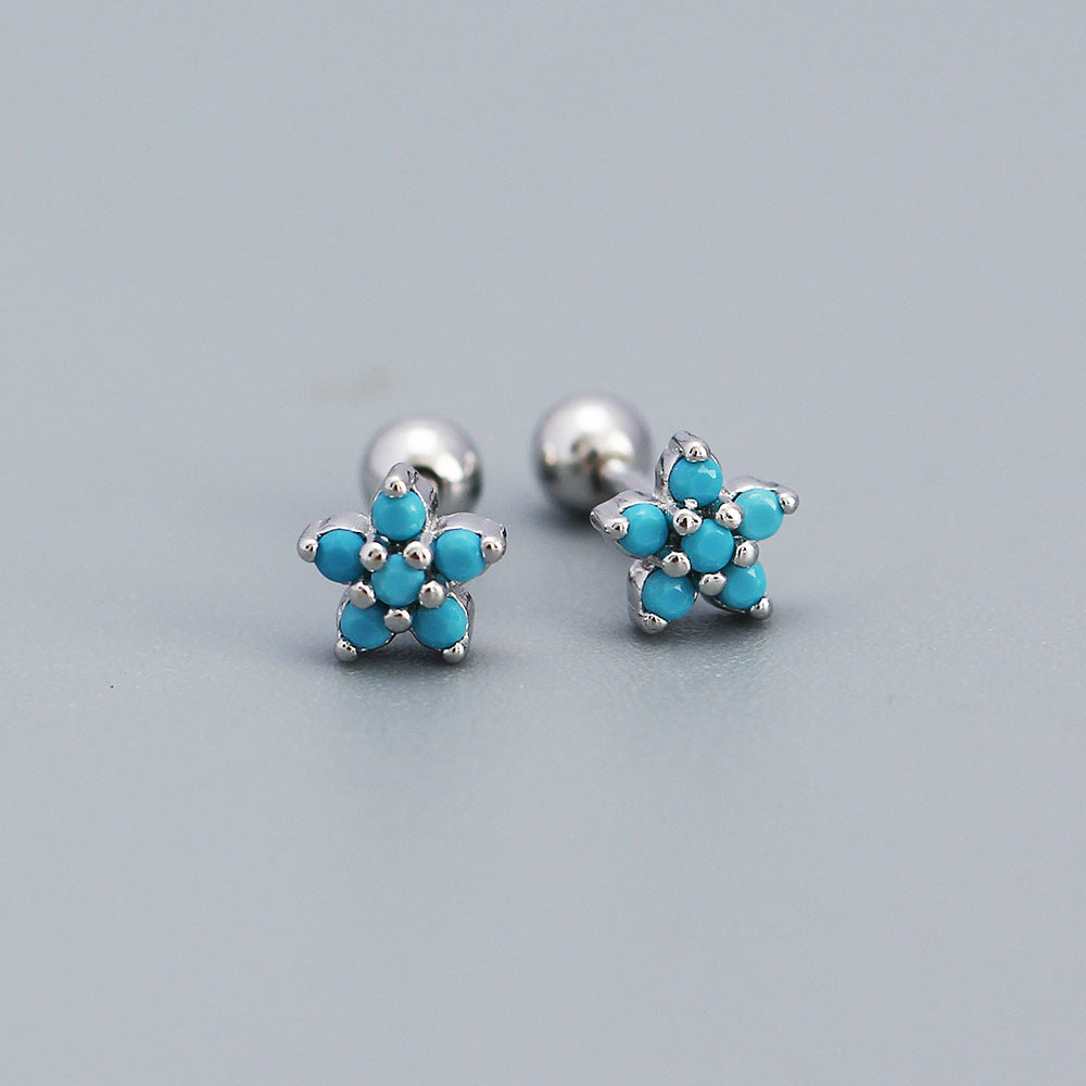 Pendientes de tuerca minimalistas de plata con diseño floral y circonita para mujer, pendientes de plata de ley 925 tipo ear cuff y piercing para cartílago