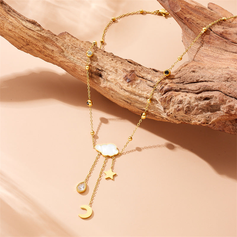 Collana da donna con ciondolo a stella, luna e nuvola placcato in acciaio inossidabile stile coreano