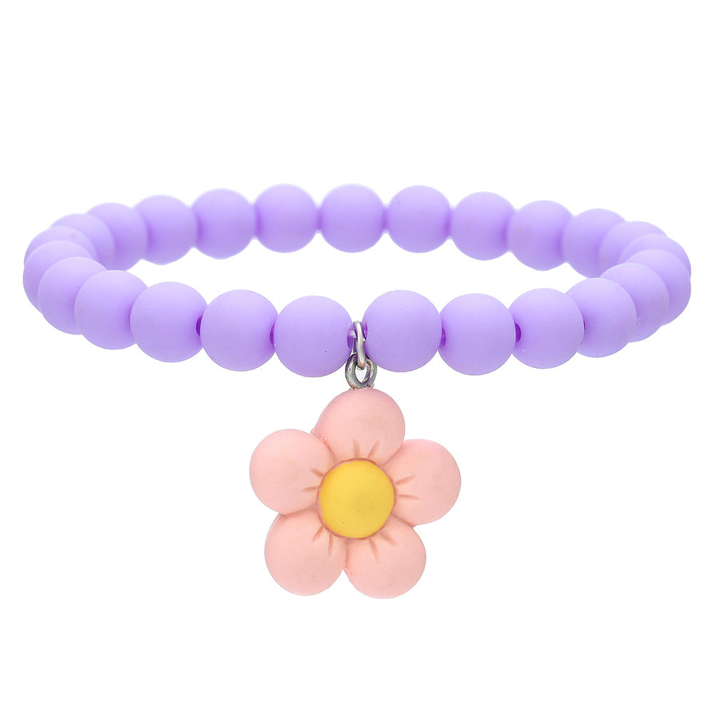 Playful Acrylic Rainbow Heart Stackable Bracelet Set for Kids with Cartoon Charm and Dopamine-Inspired Colorful Design