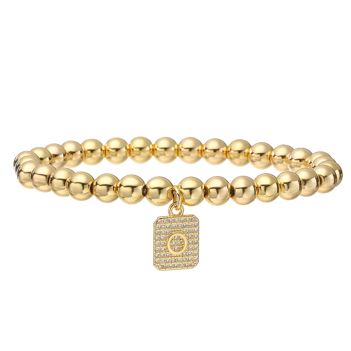 Bracciale minimalist personalizzato con ciondolo a lettera per donna, con perle in rame e placcatura in oro 18 carati