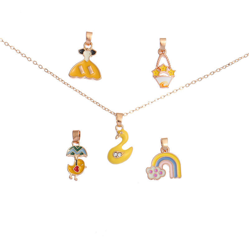 Collar de cadena con dije de barra de aceite goteo de aleación de animales de dibujos animados para niños