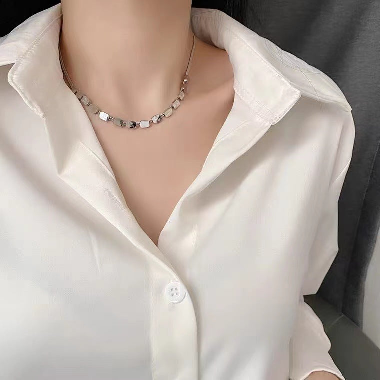 Minimalist LOVE Letter Shape Stainless Steel Plated Snake Chain Necklace for Women