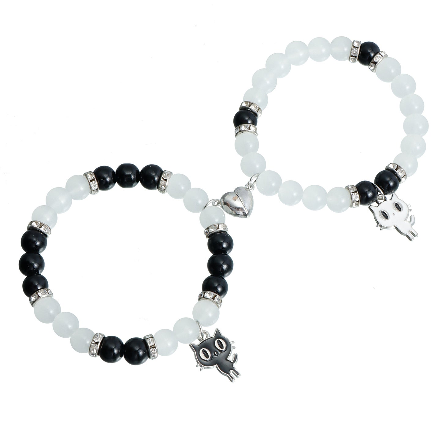 Geometric Style Magnetic Crystal Beaded Friendship Bracelet Set for Couples with Plated Metal Construction