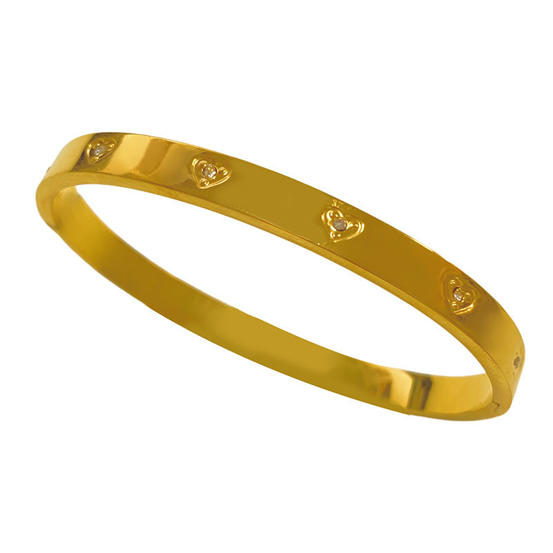 Micro-Inlaid Cubic Zirconia Oval Geometric Titanium Steel Plated Bracelet for Women