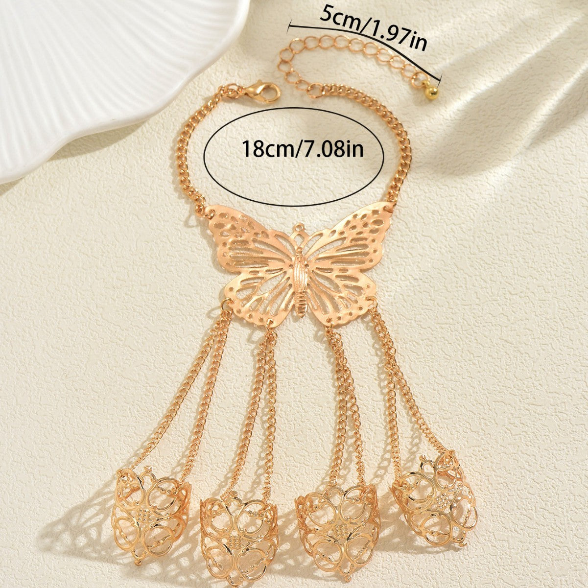 Set bracciale e anello da donna placcato in lega di zinco a forma di farfalla con design minimalista e alla moda
