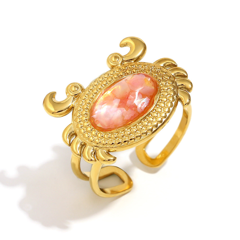 Anello da donna in acciaio inossidabile a forma di granchio, alla moda, con placcatura in oro 18 carati e finitura smaltata
