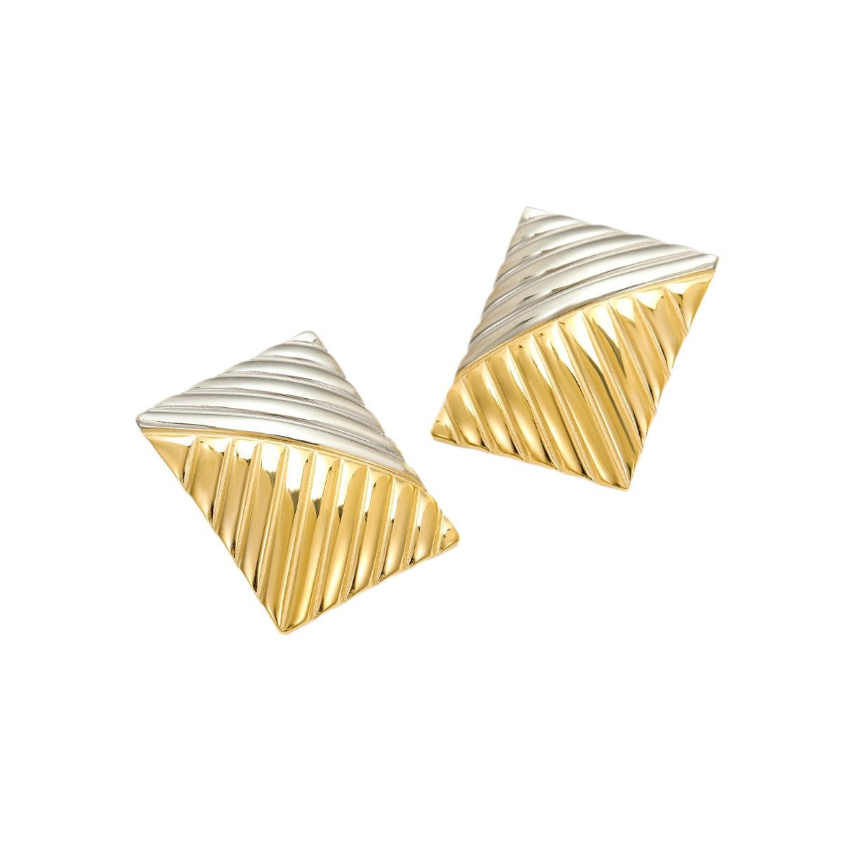 Pendientes de Acero Inoxidable con Textura Cuadrada de Patrón Geométrico, Acabado Galvanizado, Estilo Minimalista y Elegante para Oficina