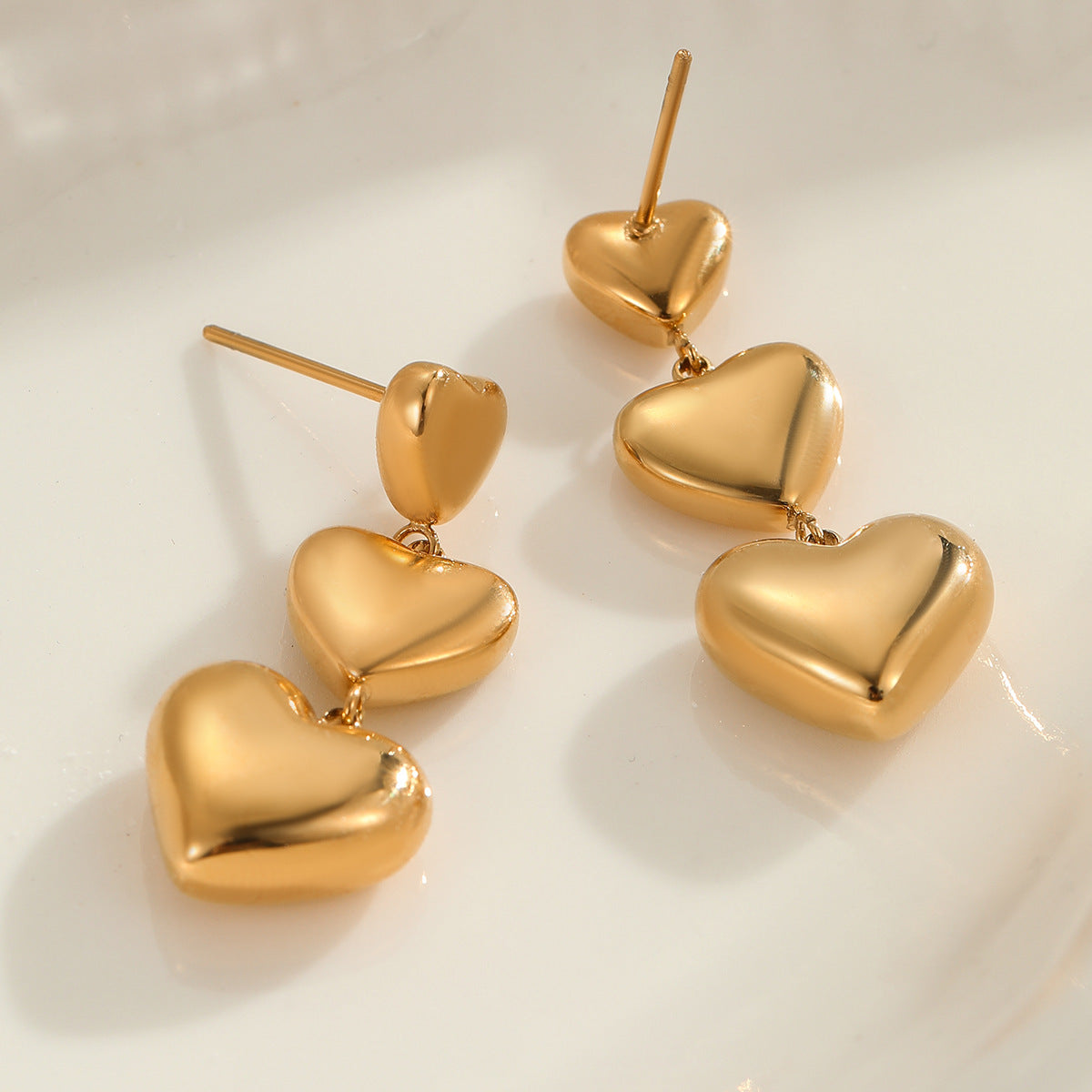 Minimalist Shiny Stainless Steel Heart Stud Earrings for Women with Plated Finish