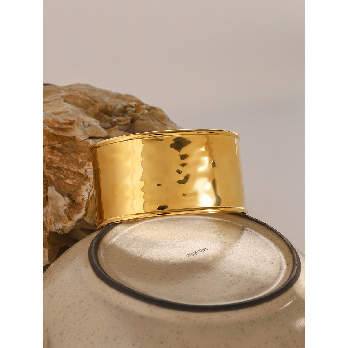 Minimalist 18K Gold Plated Geometric Brushed Stainless Steel Cuff Bracelet