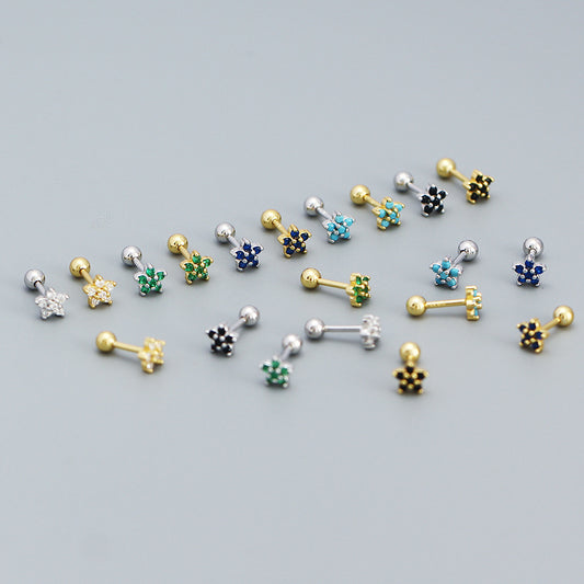 Orecchini a perno con zirconi a forma di fiore, in argento Sterling 925, minimalisti, per donna, orecchini a polsino e piercing per cartilagine