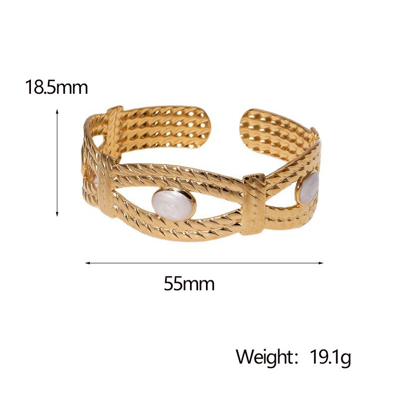 Luxury Vintage Stainless Steel Enamel Adjustable Cuff Bracelet for Women with Irregular Shape Design