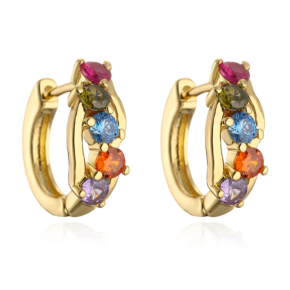 Orecchini a Cerchio Geometrici Minimalisti in Rame con Placcatura in Oro 18K e Accenti di Zirconi per Donne