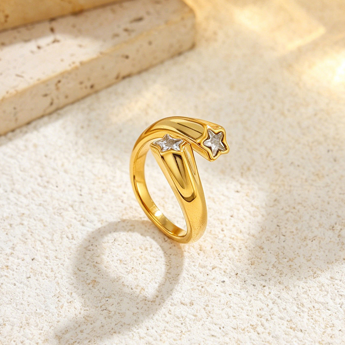 Minimalist Stainless Steel 18K Gold Plated Star Heart Teardrop Cubic Zirconia Ring for Women