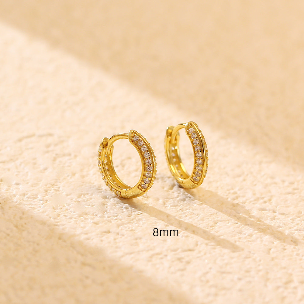 Eleganti Orecchini a Cerchio da Donna con Diamanti Intarsiati Rotondi Geometrici in Argento Sterling 925